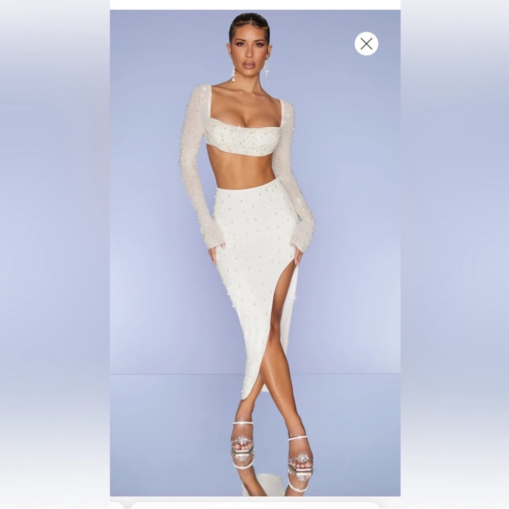 Oh Polly Bordeaux Embellished Maxi Skirt in Ivory